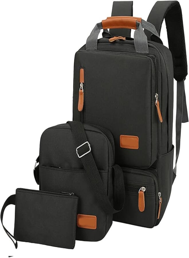 Laptop Pack, Moniss 3 Pieces Backpack Set Women Men Portable Backpack Shoulder Bag Small Travel Pocket School Business Work College Fits Up To 14.5 Inches